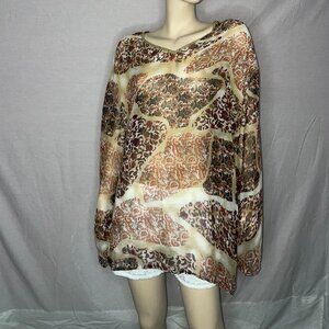 Erica Brooke Long Sleeve Brown Print Blouse Size 3XL